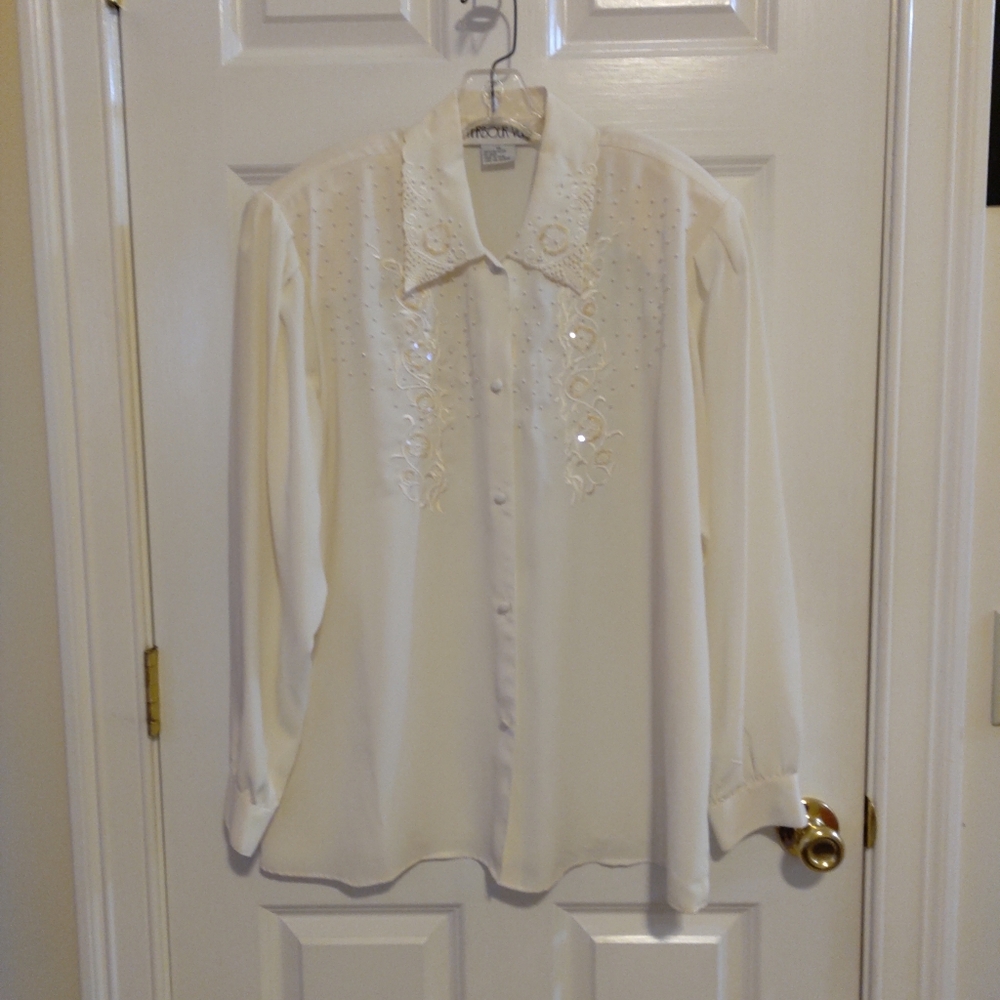 Vintage Harbour Vue Women's Off White  Pearl Embellished Embroidered Siz…